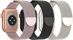 Pulseira de Metal de Malha Steezrd, Aço inoxidável, Magnética, Compatível com Apple Watch Ultra/2 Séries 10/9/8/SE/7/6/5/4/3/2/1 de 38, 40, 41, 42, 44, 45, 46, 49 mm, Unissex, 3 Unidades