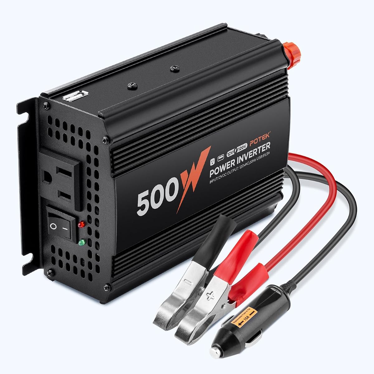 Potek 500w Power Inverter DC 12V to AC 120V Car Power Converter with 5V/2A USB Charging Output