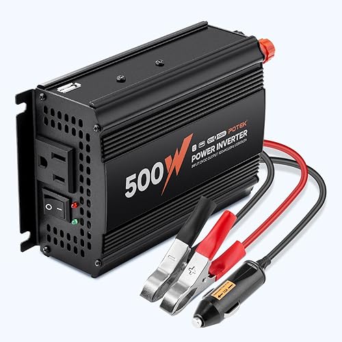 Miniatura 8 de POTEK - Inversor de corriente para automóvil de 500W, DC 12V a AC 110V, con 2 tomas de corriente AC y puerto USB de 2A