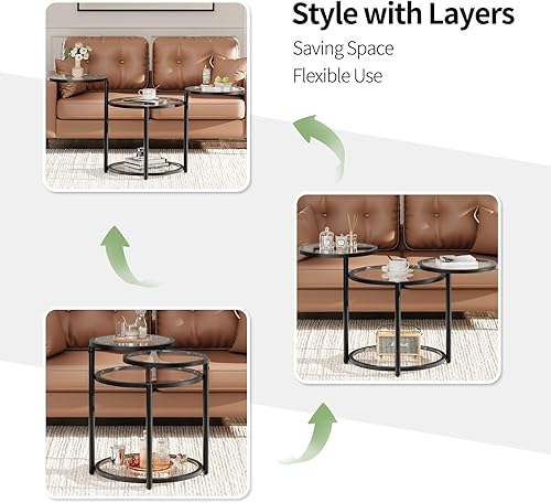 Miniatura 6 de Mesa de centro redonda de cristal, mesas de centro de 4 niveles para sala de estar con parte superior giratoria, mesa auxiliar circular con