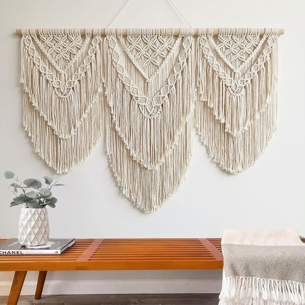 Groot handgeweven Macramé wandtapijt 110 cm x 82 cm - Boho