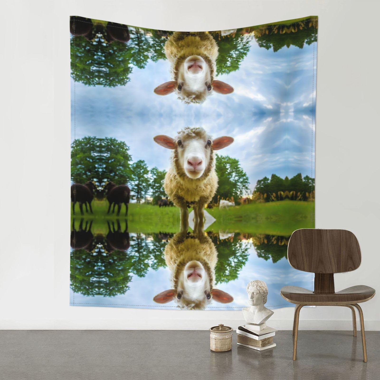 WHJSSF Sheep Looking Camera Prints 60x51in Wall Tapestry Bohemian Throw Blanket Dorm Decor Beach Picnic Cover