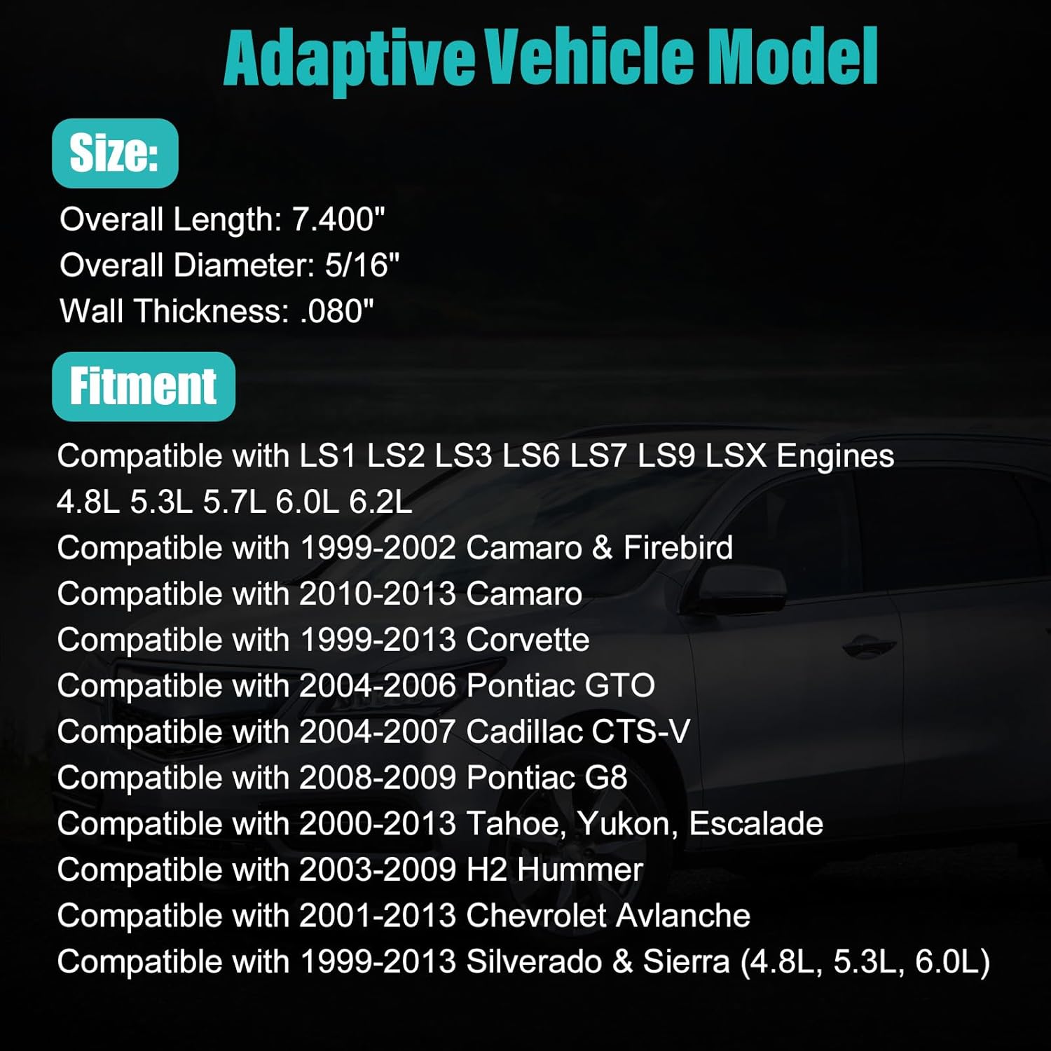 16 PCS LS 7.400" Length Chromoly Pushrod Set 5/16" Diameter, .080" Wall Thickness Fits 1999-2013 Silverado Sierra Avlanche 4.8L 5.3L 5.7L 6.0L 6.2L LS1 LS2 LS3 LS6 L76 L92 L99 LQ4 LQ9 L33 LSA