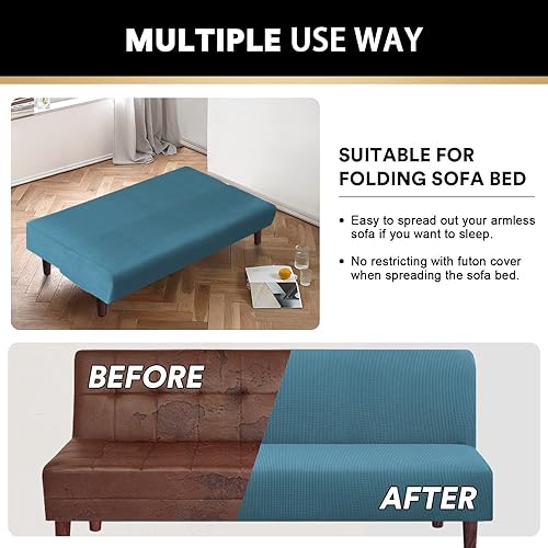 Miniatura 4 de Funda elástica para futón sin brazos, funda para futón de tamaño matrimonial, funda de sofá o cama, protector de muebles con parte inferior