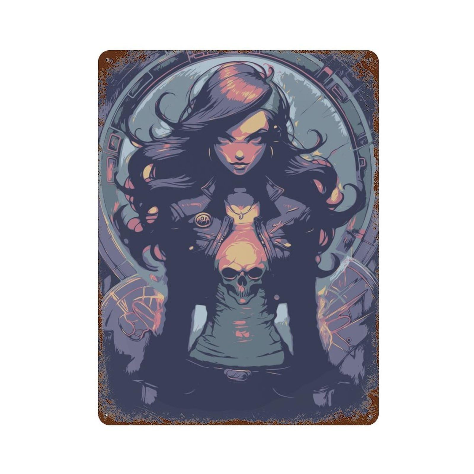 Fantasy Girl Vintage Rust Metal Sign 15.7"x11.8", Ideal for Basement, Hobby Room And Garage Decor