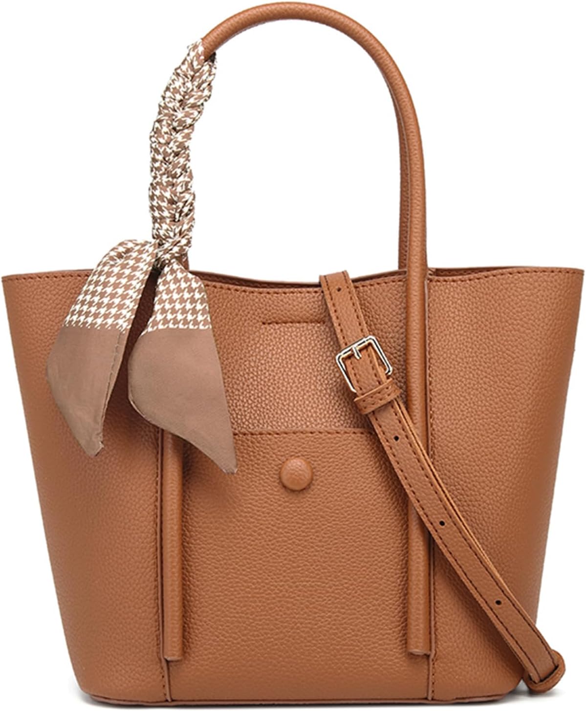 Bucket Bag for Women Scarf Decorated Handbag Set with Adjustable Strap Daily Commute Dating Travel