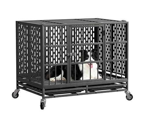 Snuowu Jaula Resistente para Perros de 54/48/42/38 Pulgadas con Ruedas