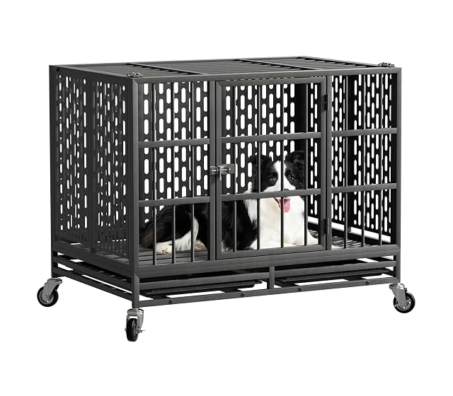 Snuowu Jaula Resistente para Perros de 54/48/42/38 Pulgadas con Ruedas