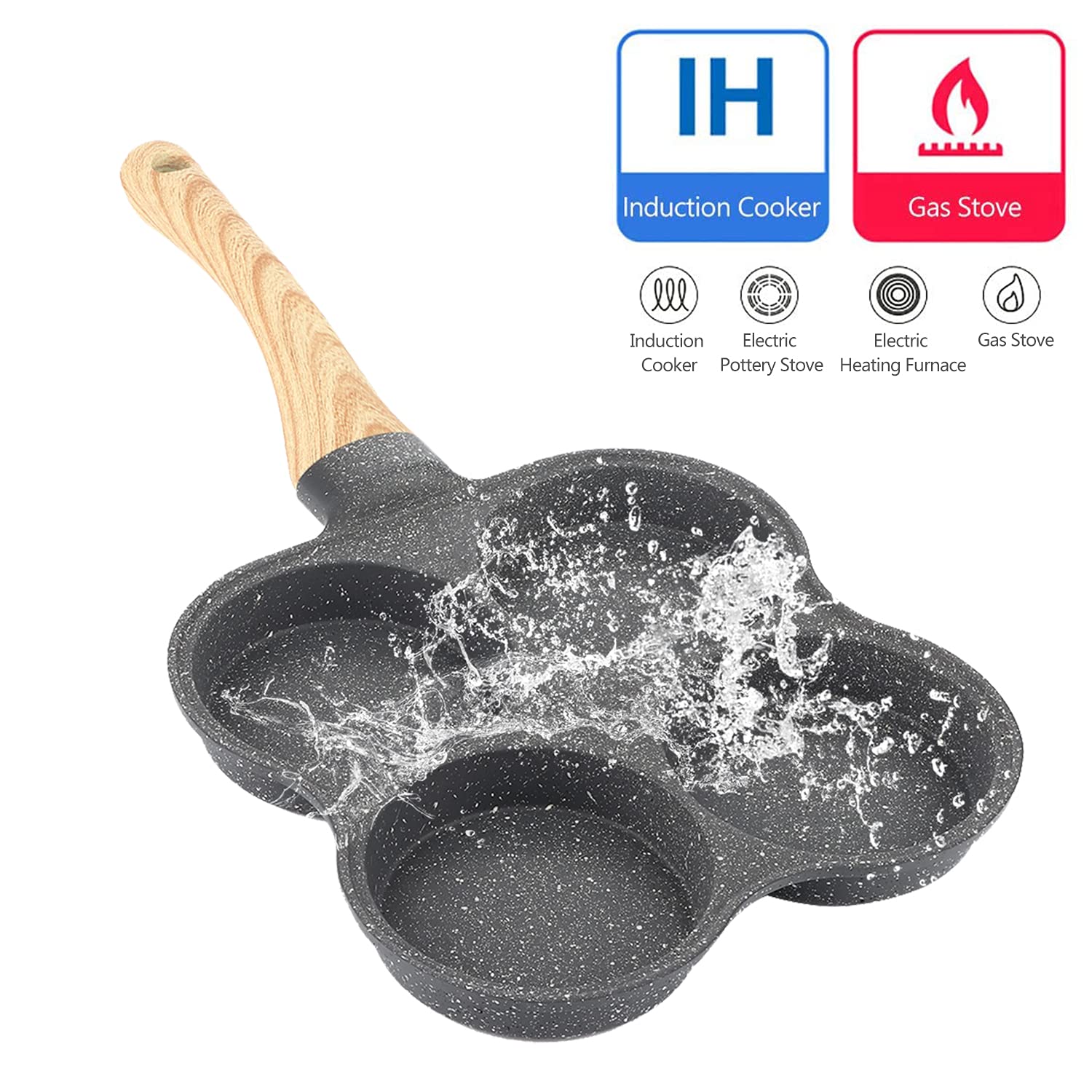 Jenngaoo 2 Stück Spiegelei Pfanne mit 4 Fächern, Antihaft Pfannkuchen Maker für Induktionsherd, Mini Bratpfanne für Eier, Burger und Frühstück, Küchenutensilien mit Griff