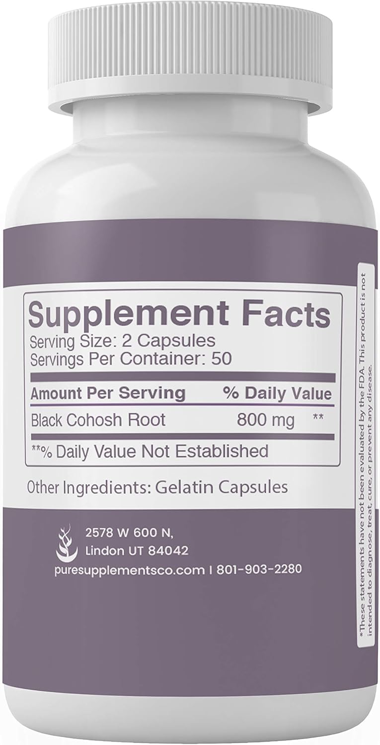 Black Cohosh Root (100 Capsules) Non-GMO, Gluten-Free, Night Sweats. Menopause, Sleep* : Health & Household
