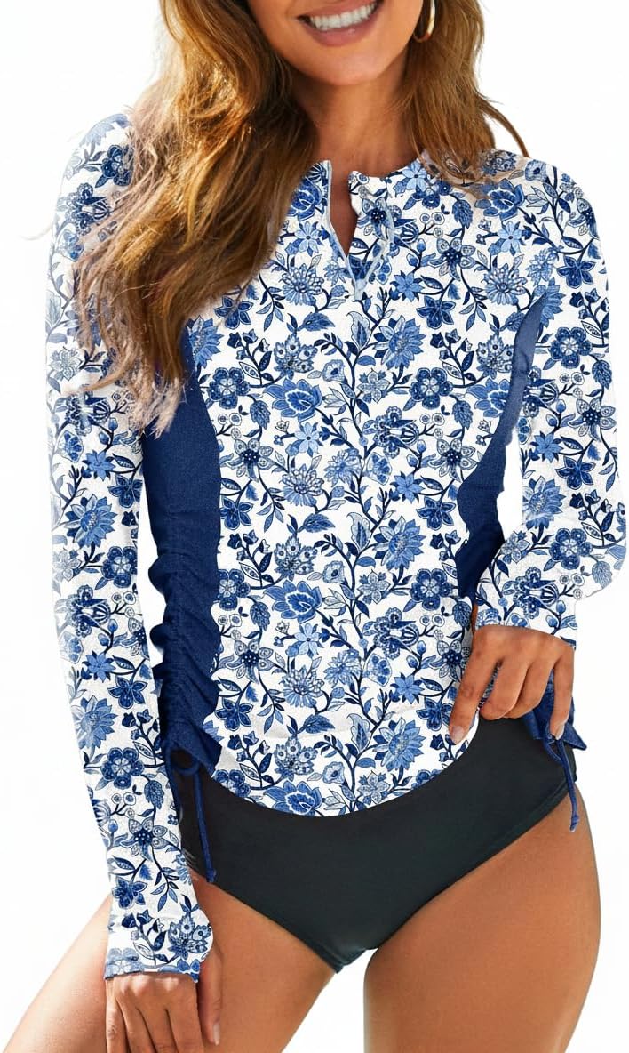 Dokotoo Women Rash Guard Long Sleeve Swim Shirts UPF 50 Sun Protection Swimsuit Top Bathing Suit No Bottom