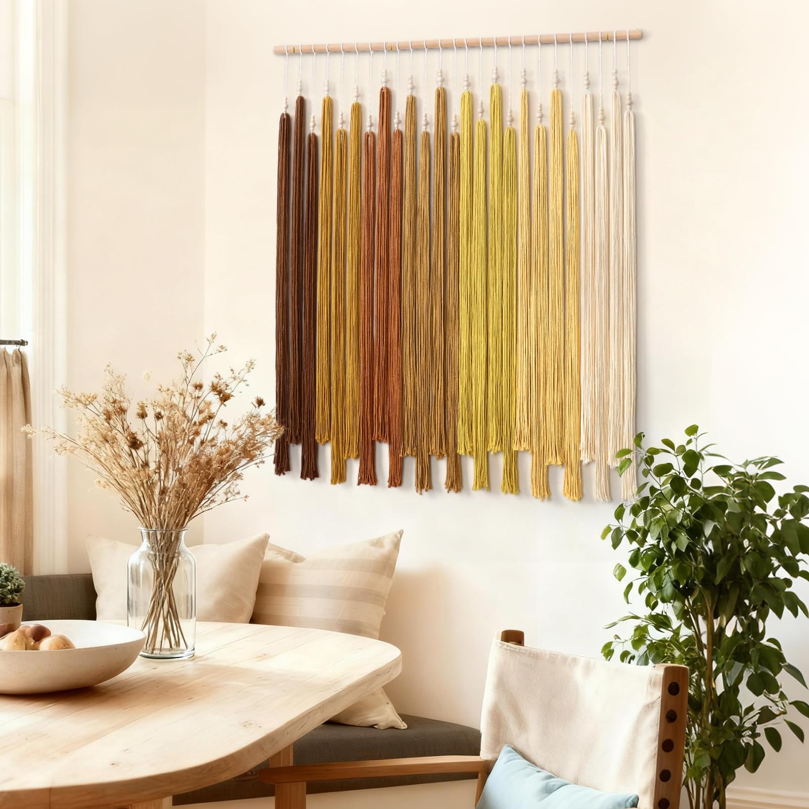 UXORSN Arazzo da parete grande macramè, stile bohémien, chic, con nappa, giallo, sfumato, geometrico, estetico, bohémien, tessuto a mano, per camera da letto, soggiorno, ufficio, decorazione da parete