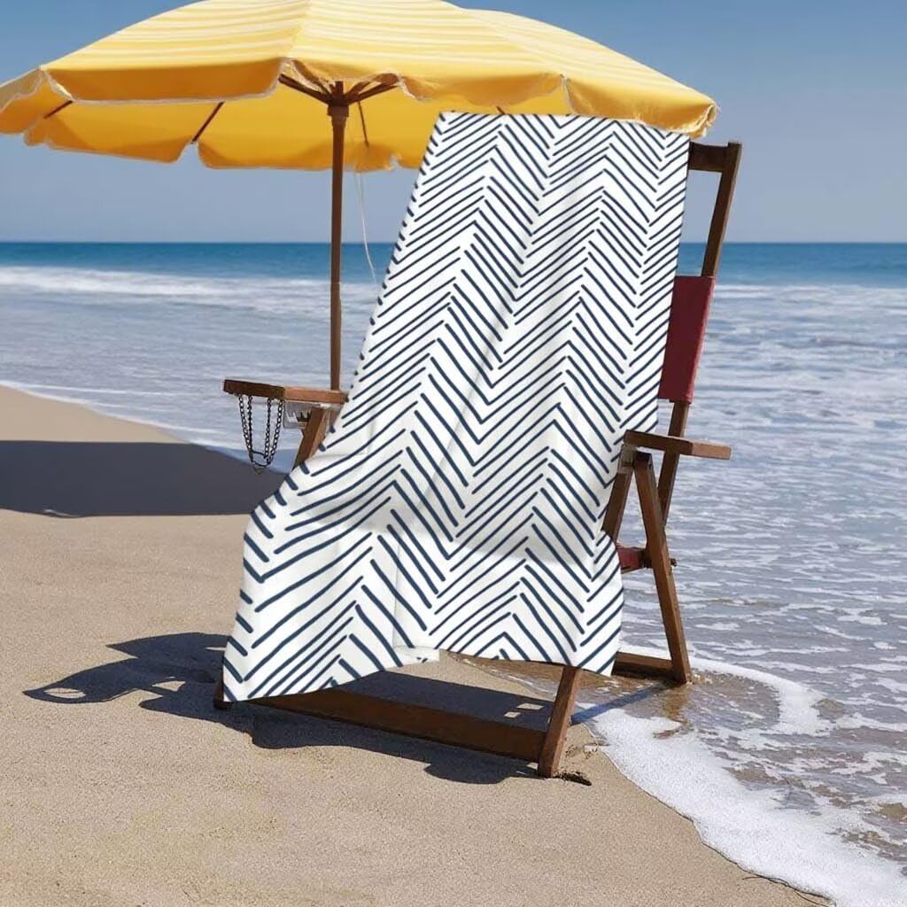Toalla de Playa Grande 220x100cm/35x70cm, Juego de 2 Toalla Microfibra XXL de Antiarena, Toallas Playa Suave Ligera, Absorbente Secado Rápido, Beach Towel Viaje Yoga, Regalo Mujer Hombre (Raya) G-10