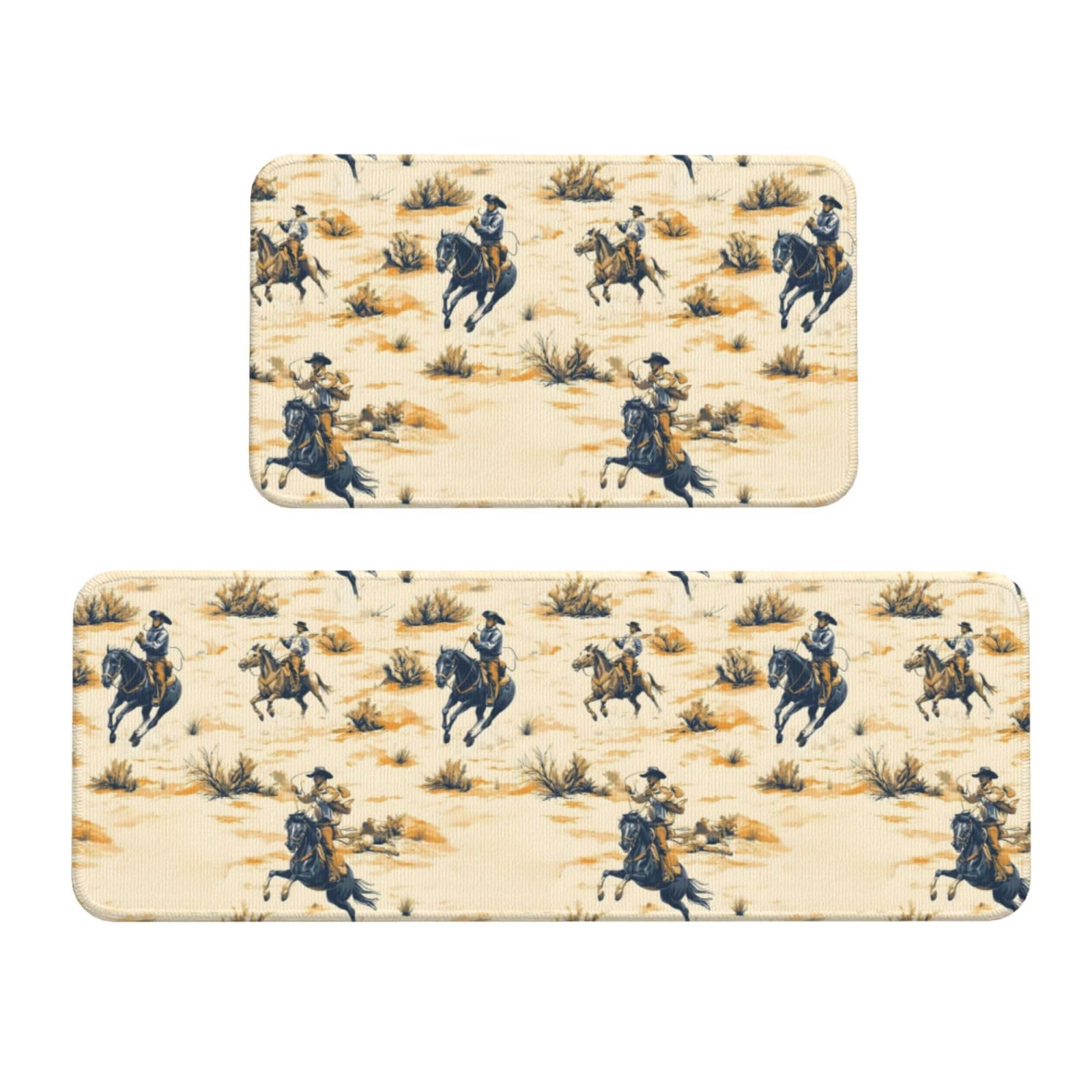 GVYGVY Antifatigue Kitchen Mats for Floor 2 Piece - Vintage Western Cowboy Print Kitchen Rugs Washable, Non Slip Runner Rug Standing Mat for Office/Bathroom/Laundry/Home Decor and Accessories