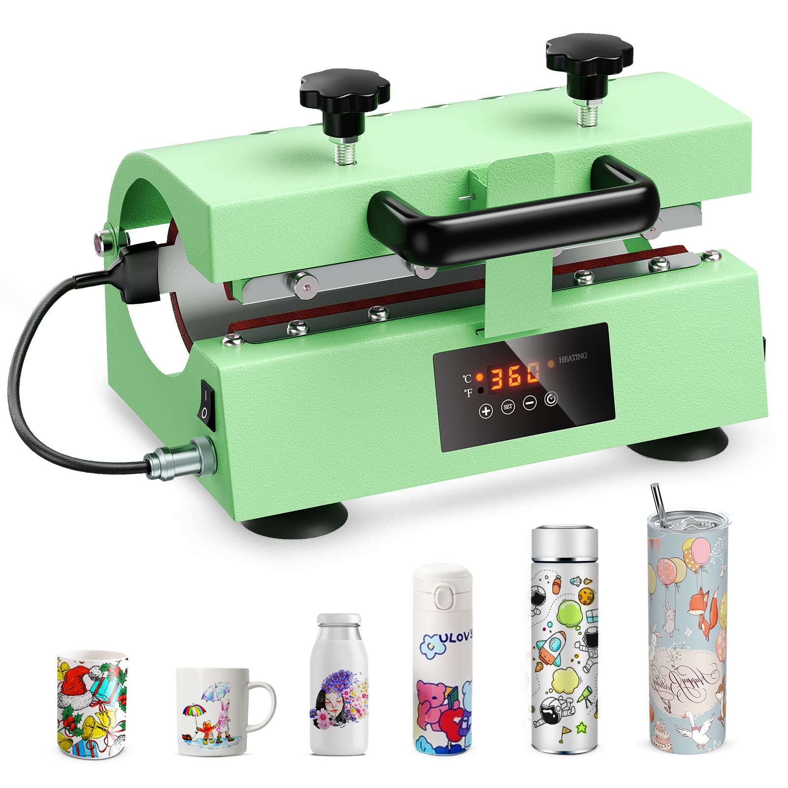 RUNWIN Tumbler Heat Press Machine,110V Auto Timer Cup Mug Heat Press Machine for 11-30oz Sublimation Straight Tumbler Bottles,Ceramic Mugs,Glass Cans Heat Transfer Print with Temp&Timer Setting(Mint)