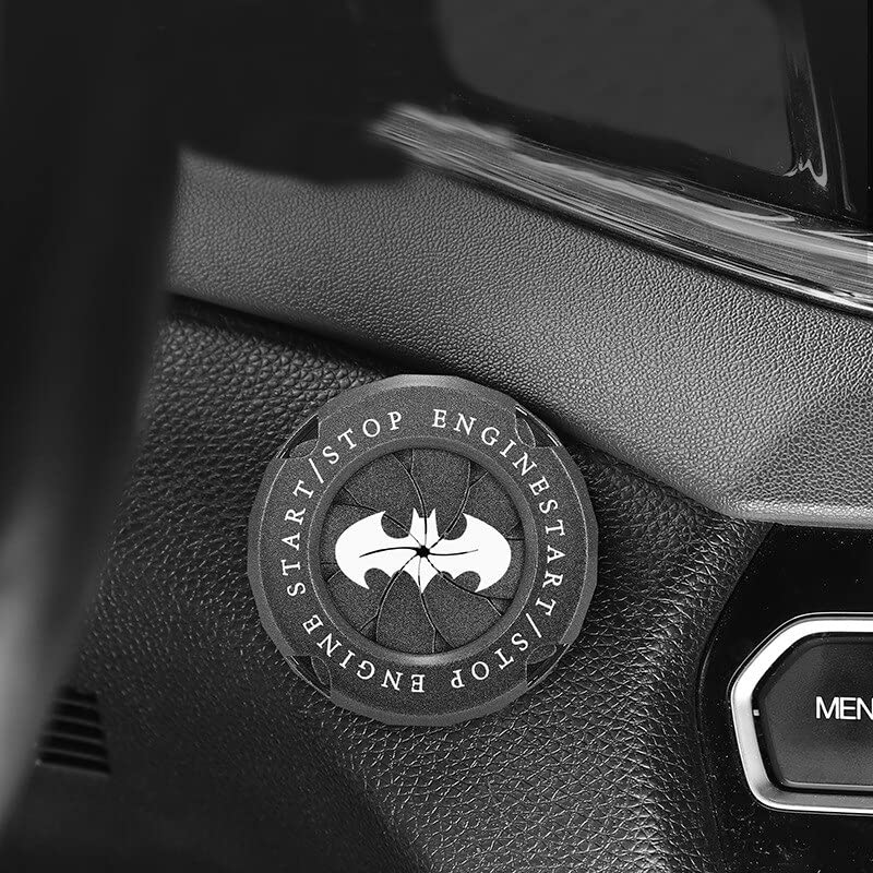 BKN® Premium New Metal Rotary Car Push to Start Ignition Button Cover Interior for All Universal Car's & Most of Moterbike's Start Button Decoration Ring (Bat Man, Silver & Grey)