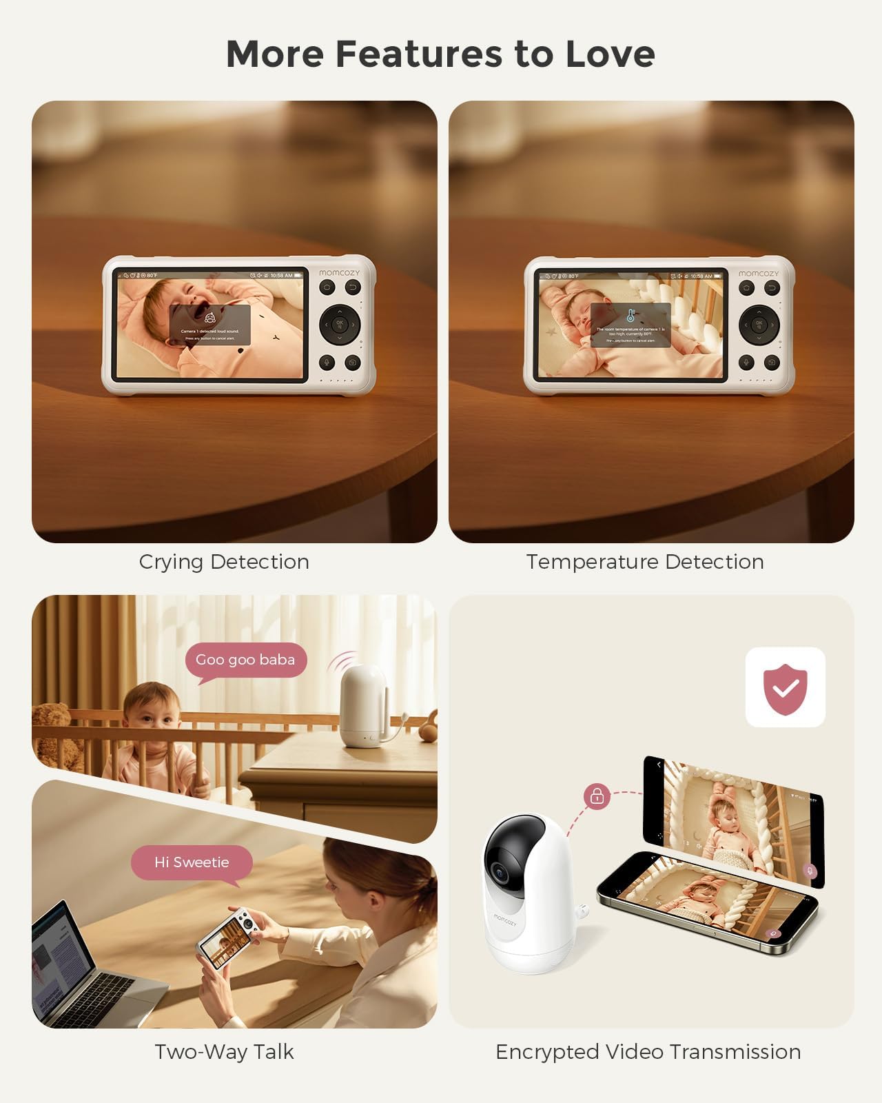 Momcozy BM04 elektroniczna niania z kamerą, Smart WLAN monitor dla niemowląt, ekran 5-1080p, z uchwytem ściennym, rozpoznawaniem ruchu i pisania, strefa bezpieczeństwa, wyraźna widoczność w nocy