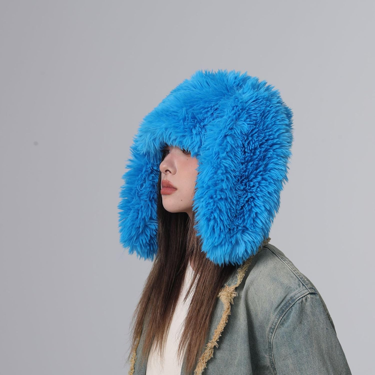 Fluffy Bunny Ear Beanie Y2K Faux Fur Hat with Long Ears Cute Warm Plush Hat - Image 6