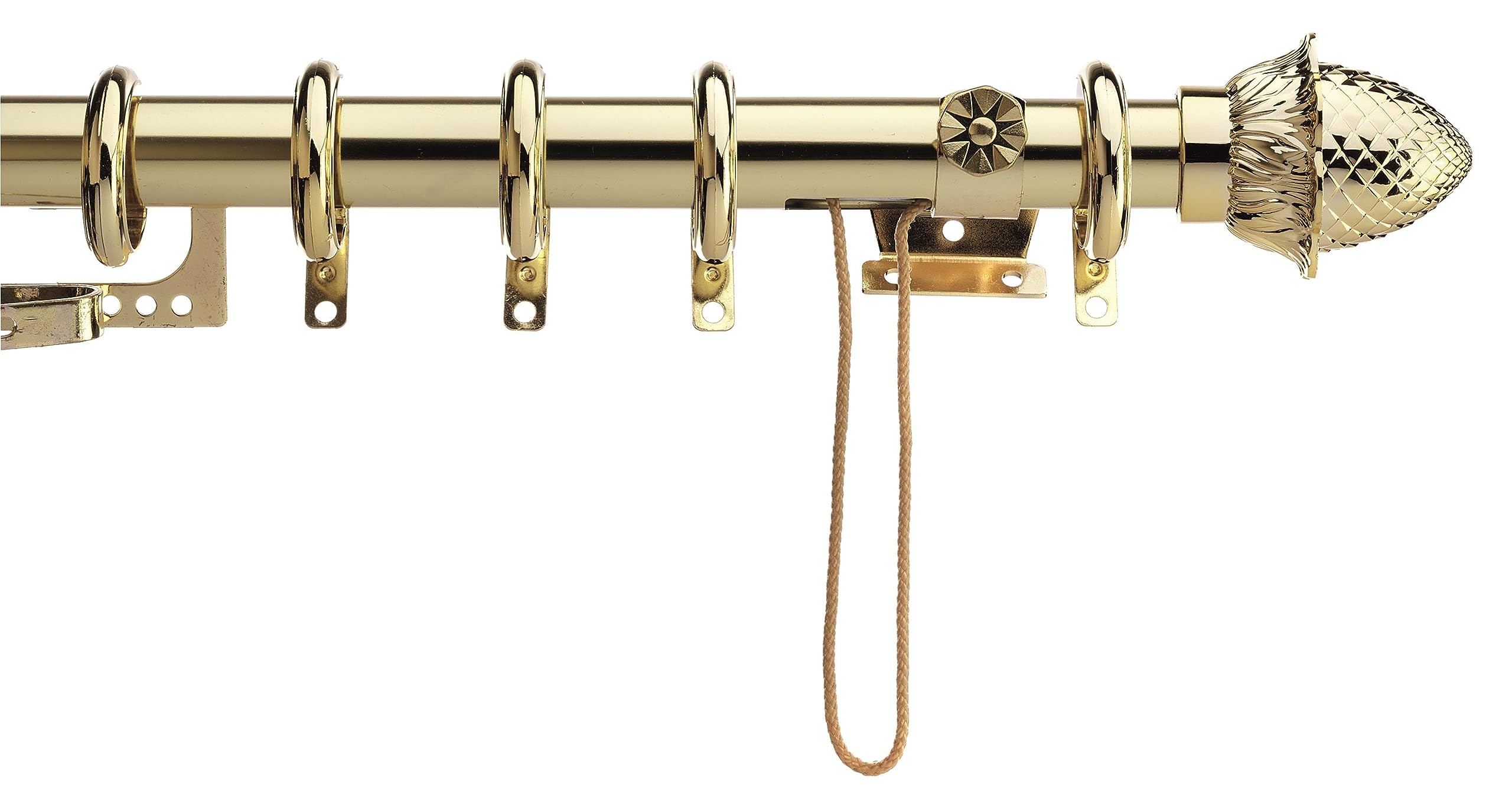 Harrison Drape Golden Glide Corded Curtain Pole 25mm Diameter, Extendable Pole, Polished Brass (76-120cm)