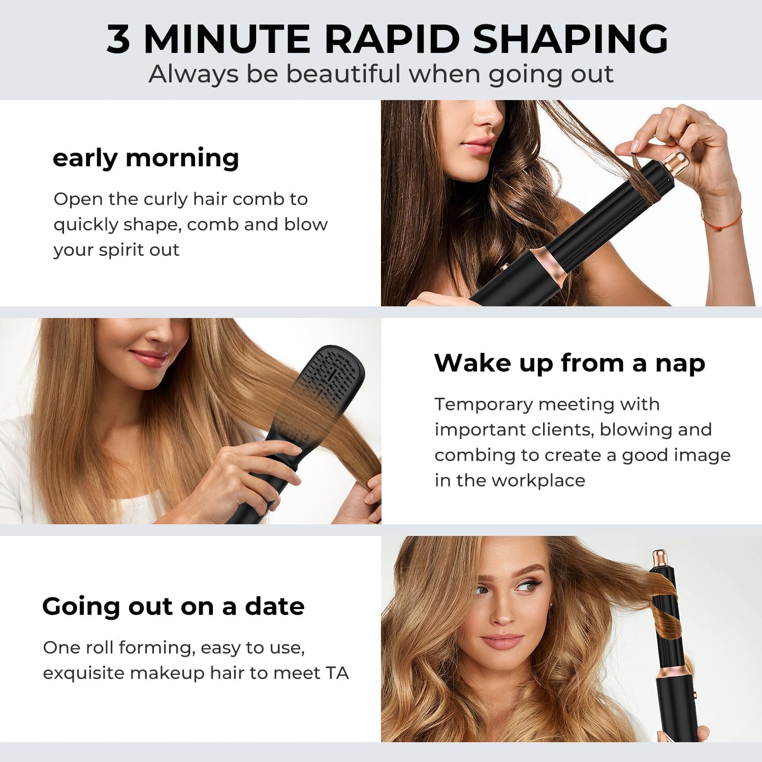 5 in 1 Airstyler Spazzola Asciugacapelli con 5 Accessori per Capelli Air Styler Phon Capelli ad Asciugatura Rapida Arricciacapelli Spazzola Capelli Ricci Lisci, Nero