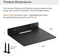 Vista 3 de Pequeño estante flotante – 0.118 in de grosor, 6.5 pulgadas, estante de pared de metal, estantes flotantes de metal para eco, cámaras, altavoz Negro
