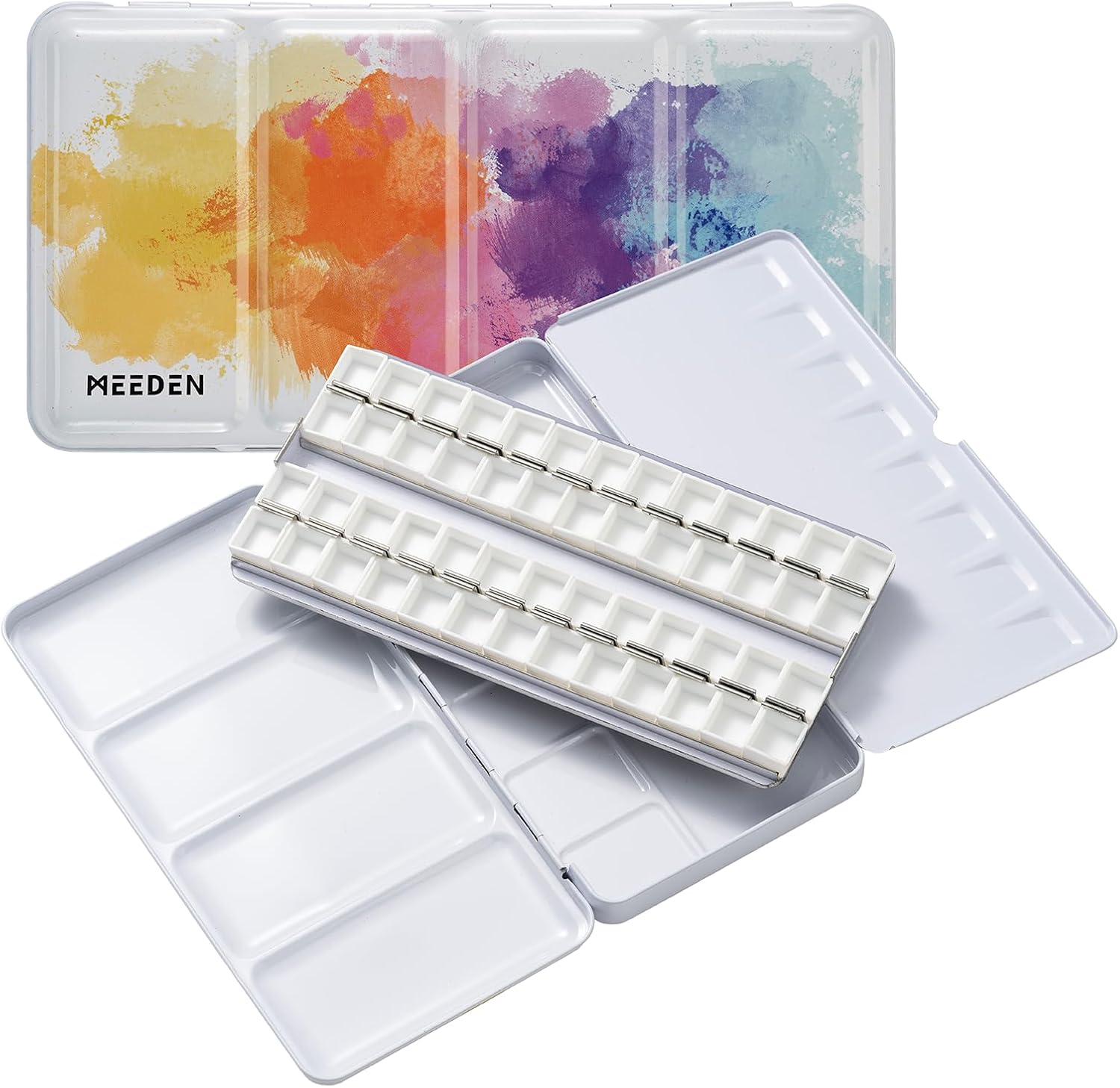 MEEDEN Lege Aquarel Blikken Doos Palet Verf Case, Grote Kleurrijke Tin met 52 Stks Half Pannen