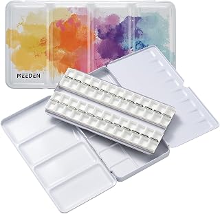 MEEDEN Empty Watercolor Paint Palette: Travel Water Color Palette Tin with 48 Half Pans - Portable Metal Palette Tin Box (Colorful)