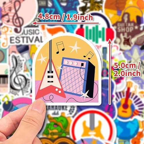 Miniatura 2 de 50 calcomanías de festival de música retro, calcomanías de vinilo impermeables para laptop, guitarra y botella de agua, diseños de bandainstrumento