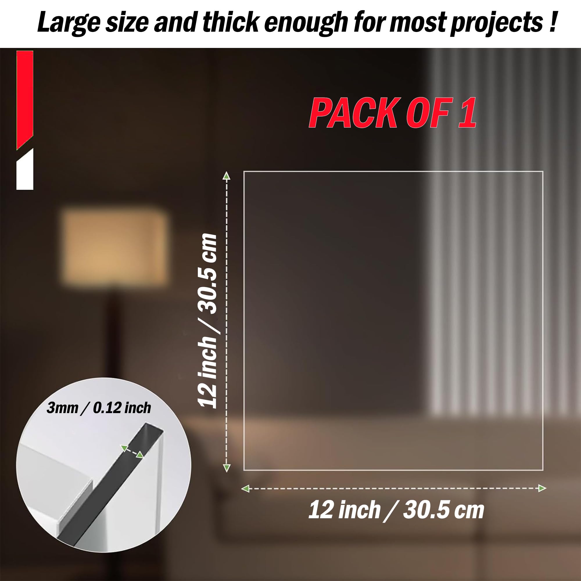 Goelite Acrylic Glass Sheet For Painting And Other Craft Work, 12 X 12 Inch, 3 Mm Thickness, Transparent Clear, Pack Of 1 3