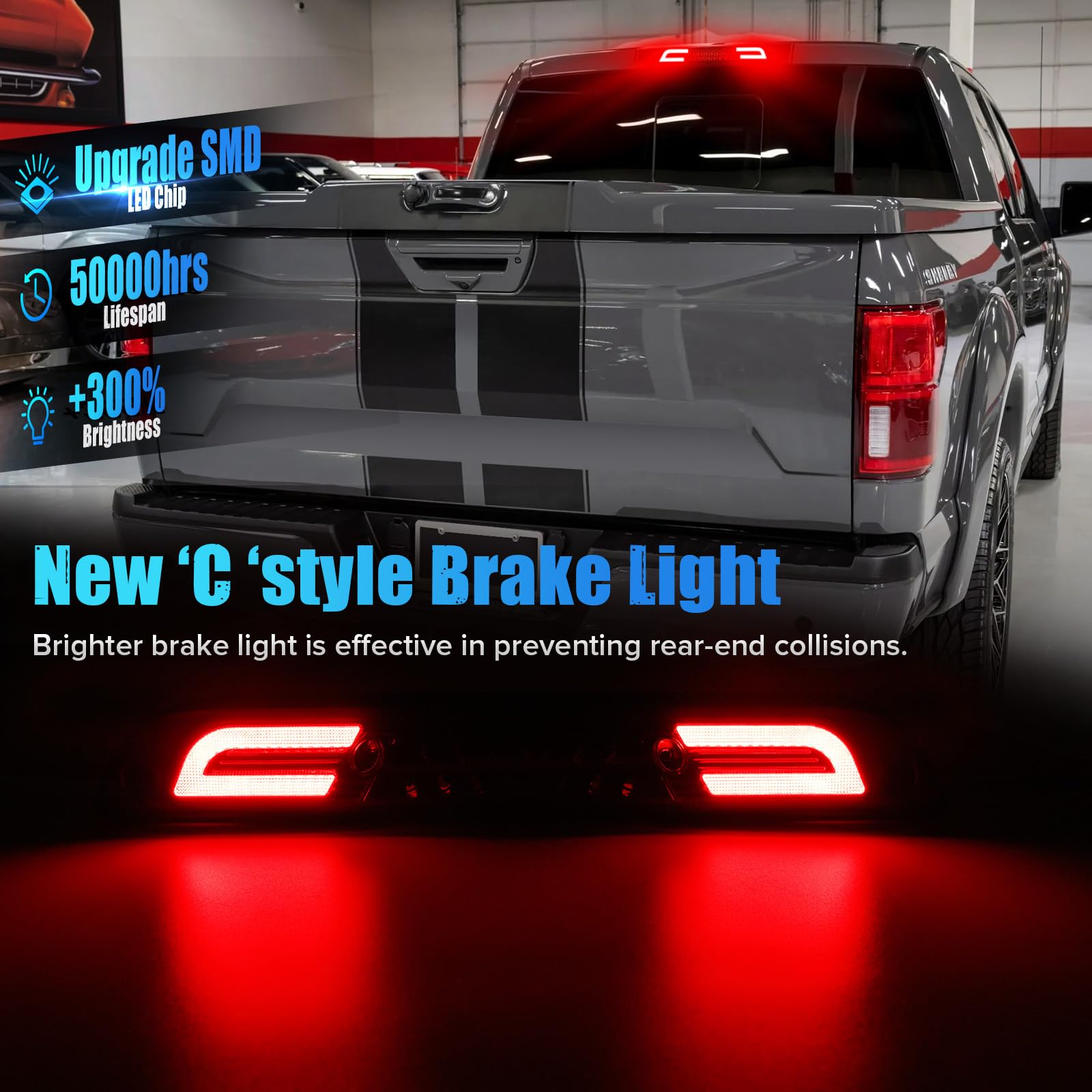 LUDARM Smoke Lens LED 3rd Brake Light Compatible with F150 2015-2024 F250 F350 F450 F550 2017-2024 for Maverick 2021-2025 for Ranger 2019-2024 Third Brake Cargo Light