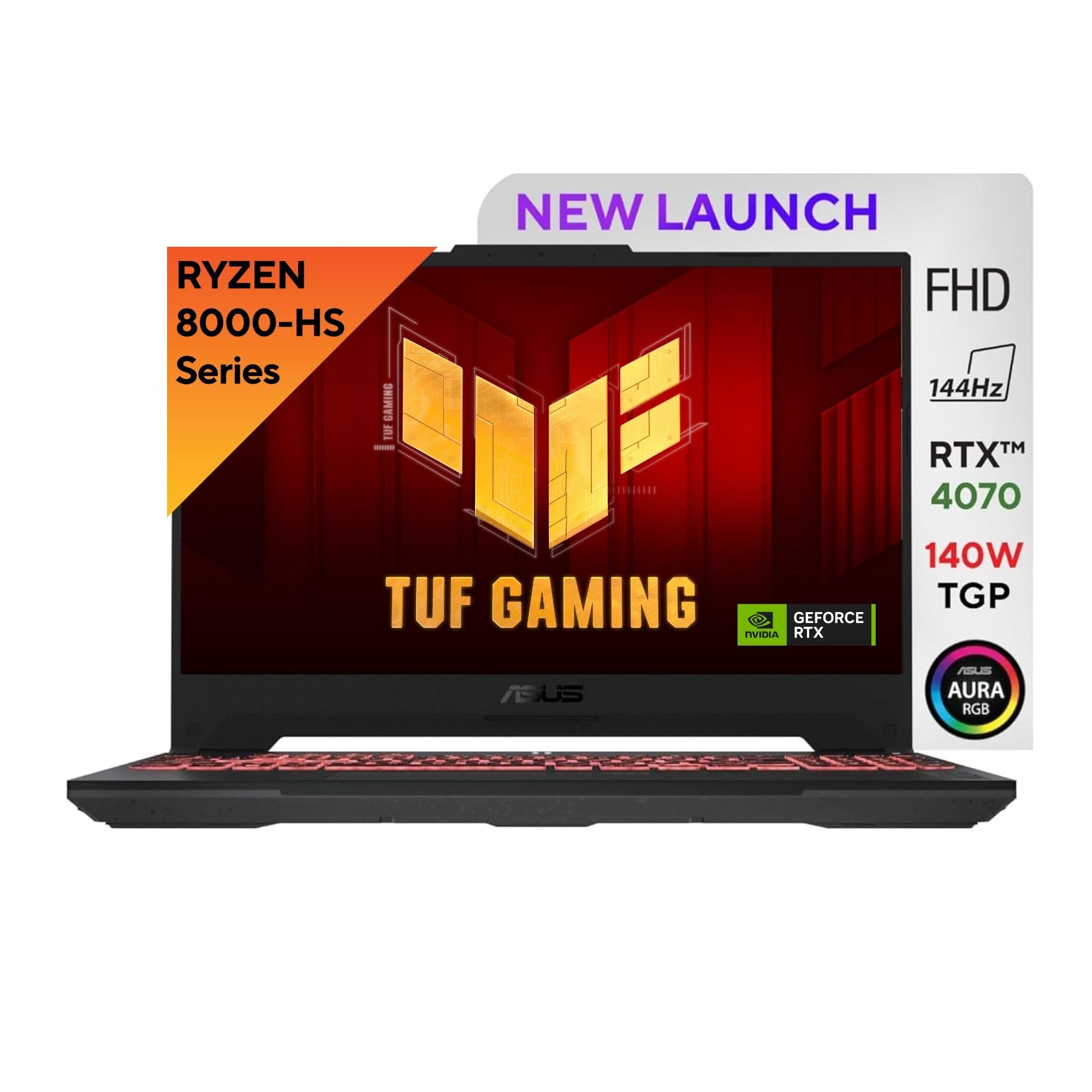 ASUS TUF Gaming A15, AMD Ryzen 9 8945H Gaming Laptop(NVIDIA RTX 4070-8GB/140W RGP/16GB RAM/1TB SSD/FHD/15.6"/144Hz/RGB KB/90WHr/Windows 11/Office 2021/Mecha Gray/2.20 Kg) FA507UI-LP066WS
