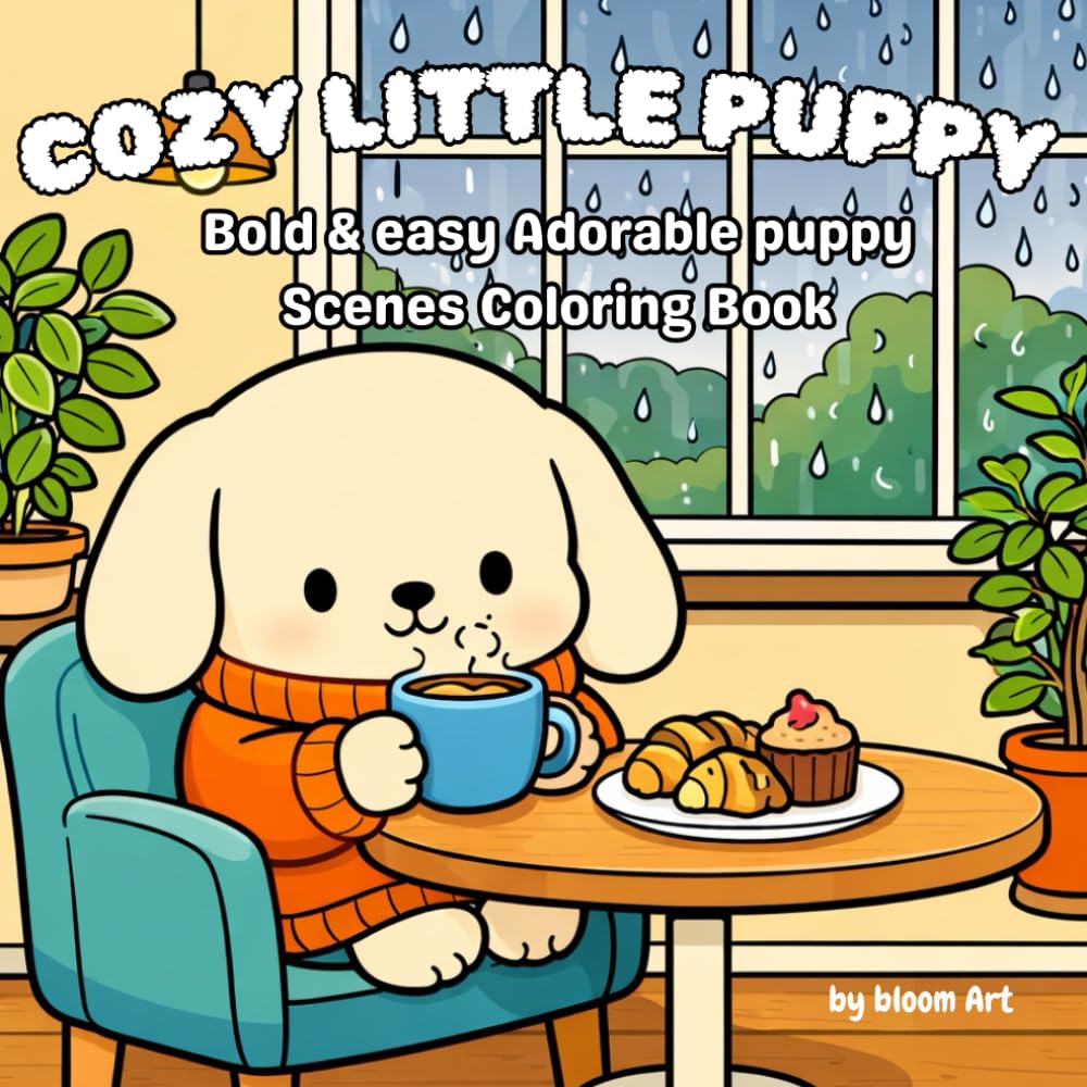Cozy little Puppy: Bold & Easy Adorable Puppy Scenes Coloring Book for Relaxation, Stress Relief, and Fun for Adults, Teens and Kids