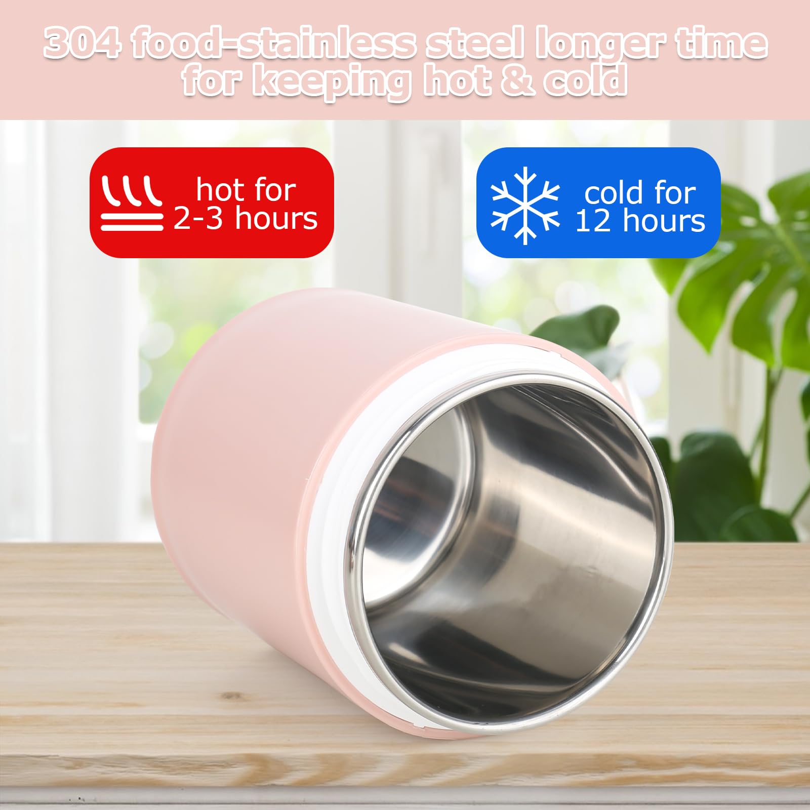 Tazza di Muesli, Tazza da Cereali con Cucchiaio, Tazza per Yogurt in Acciaio Inox, Contenitore Termico a Doppio Strato Yogur, Contenitore Termico per Alimenti, Ermetico e Termoisolante(Rosa)