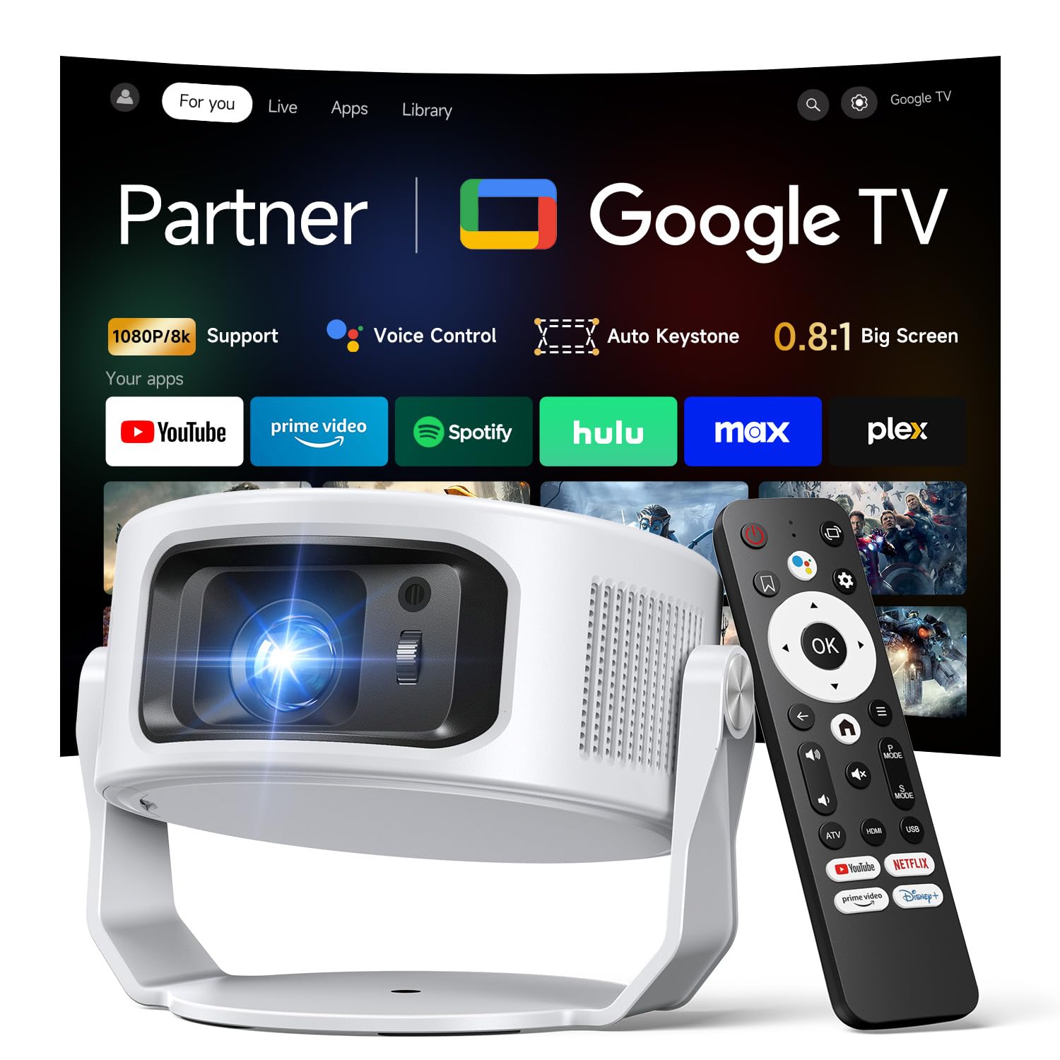Amazon.com: Philoent【Google TV Included】Smart Mini Projector