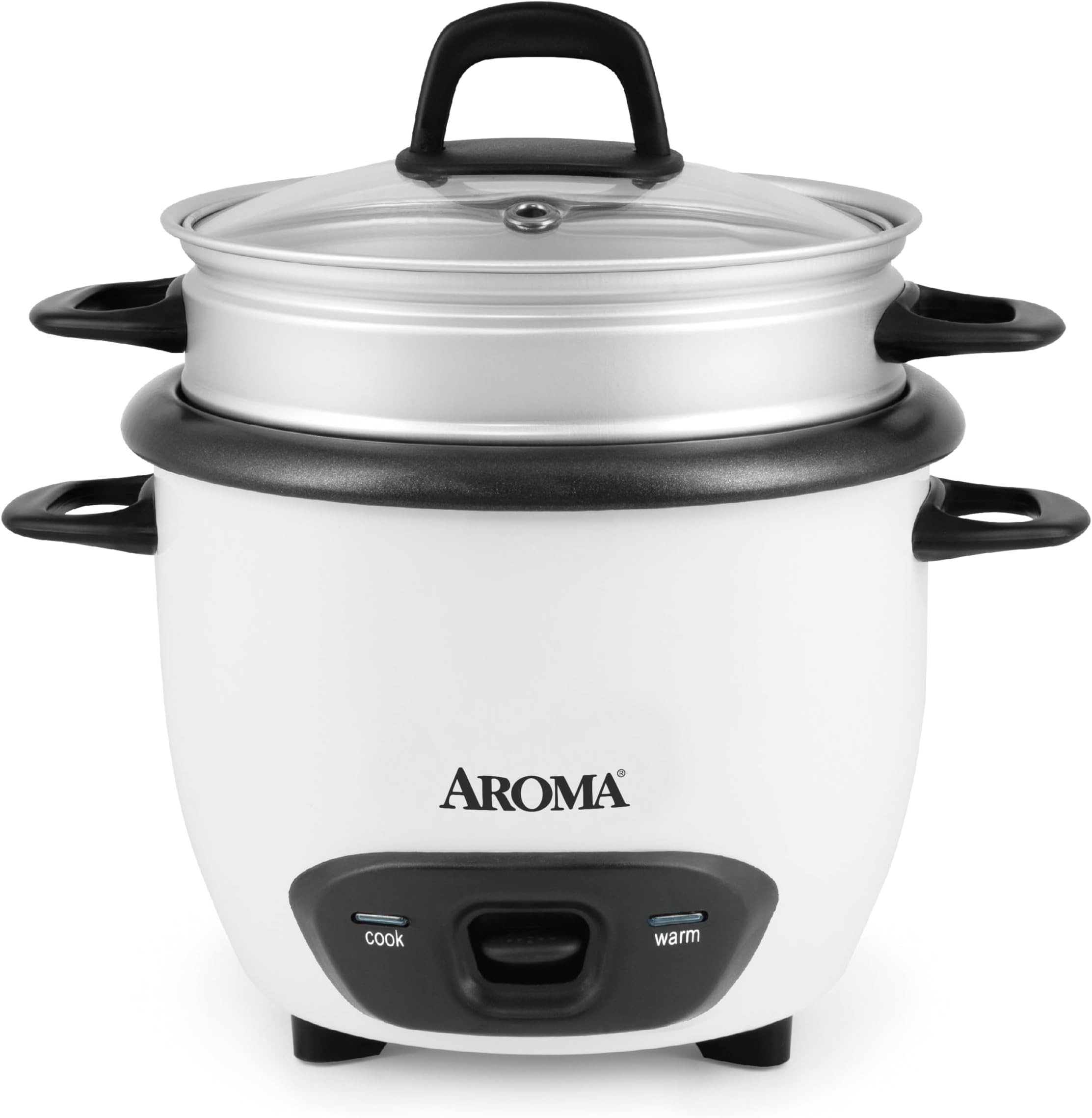 AROMA® Rice Cooker, 3-Cup (Uncooked) / 6-Cup (Cooked), Steamer, Small Rice Cooker, Oatmeal Cooker, Soup Maker, Auto Keep Warm, 1.5 Qt, White, ARC-743-1NG