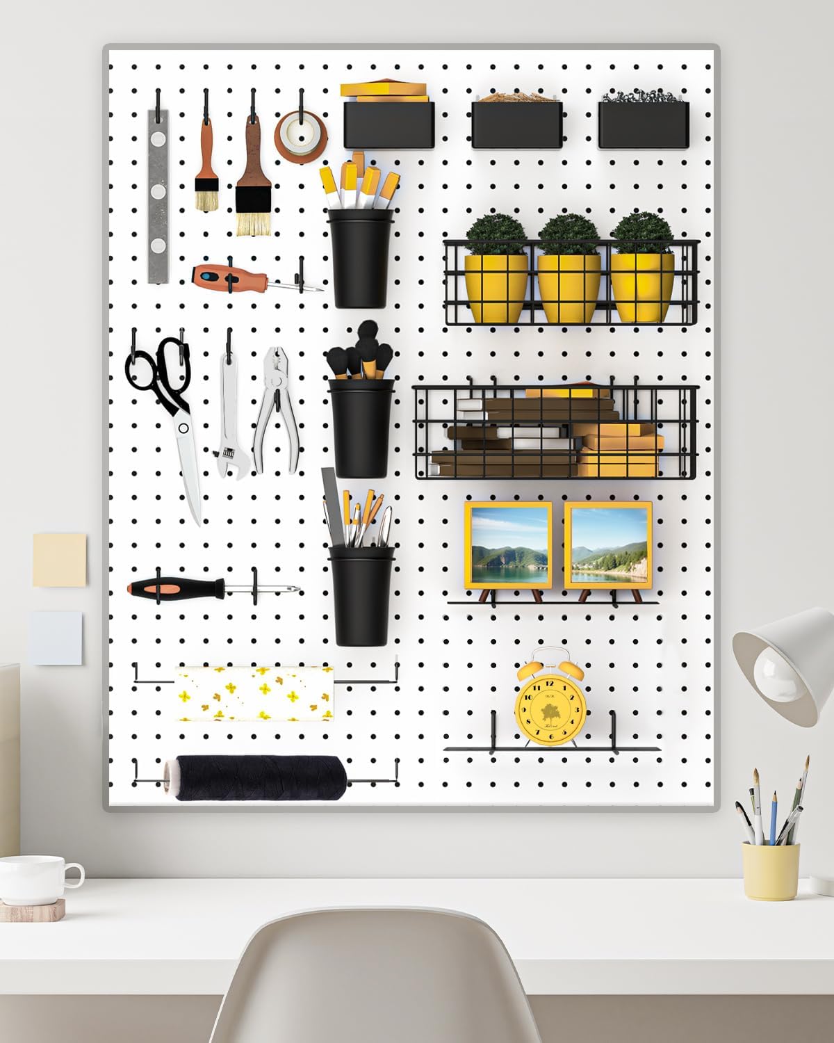 INCLY 30PCS Peg Board Organizer Accessories Kit, Pegboard Hooks Assortment with Bins, Cups, Wire Baskets and Paper Towel Holder for 1/8“ and 1/4” Pegboard Garage Workbench Craft Room Organizing Tools - Image 7