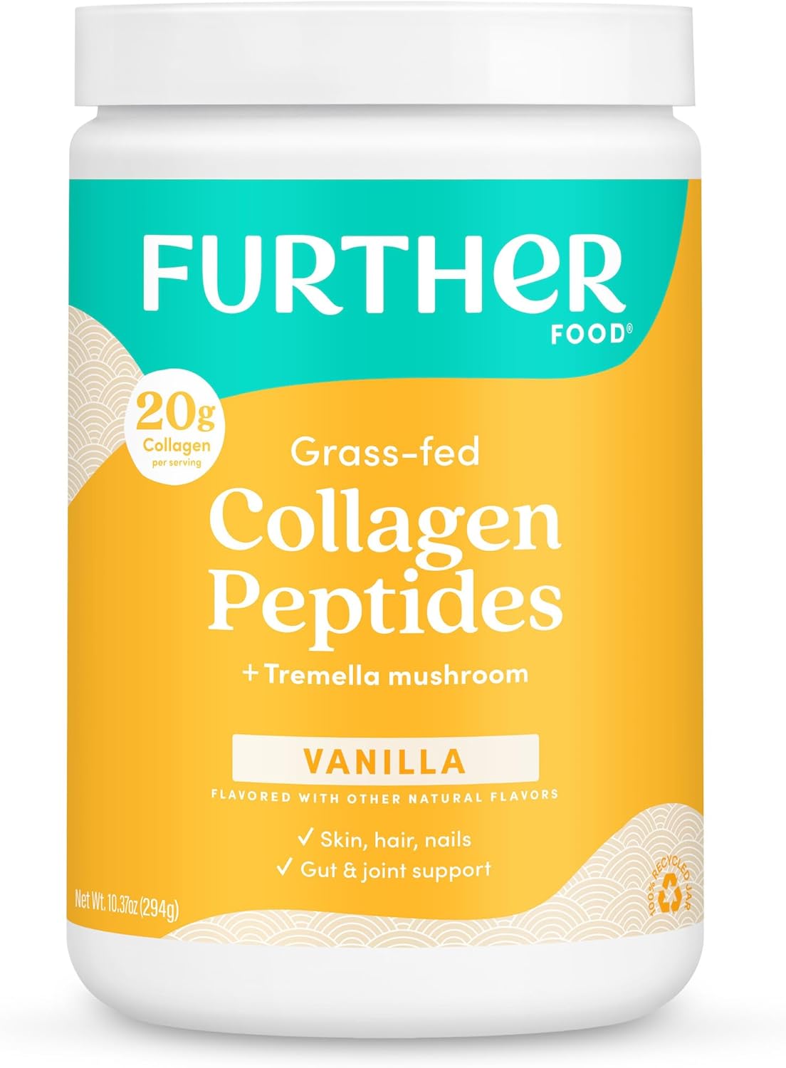 Further Food Vanilla Collagen Peptides Powder, Grass-Fed Pasture-Raised Hydrolyzed Type 1 & 3 Protein, Gut Health + Joint, Hair, Skin, Nails, Paleo Keto Sugar-Free 10.37 oz Further Food Vanilla Collagen Peptides Powder, Grass-Fed Pasture-Raised Hydrolyzed Type 1 & 3 Protein, Gut Health + Joint, Hair, Skin, Nails, Paleo Keto Sugar-Free 10.37 oz