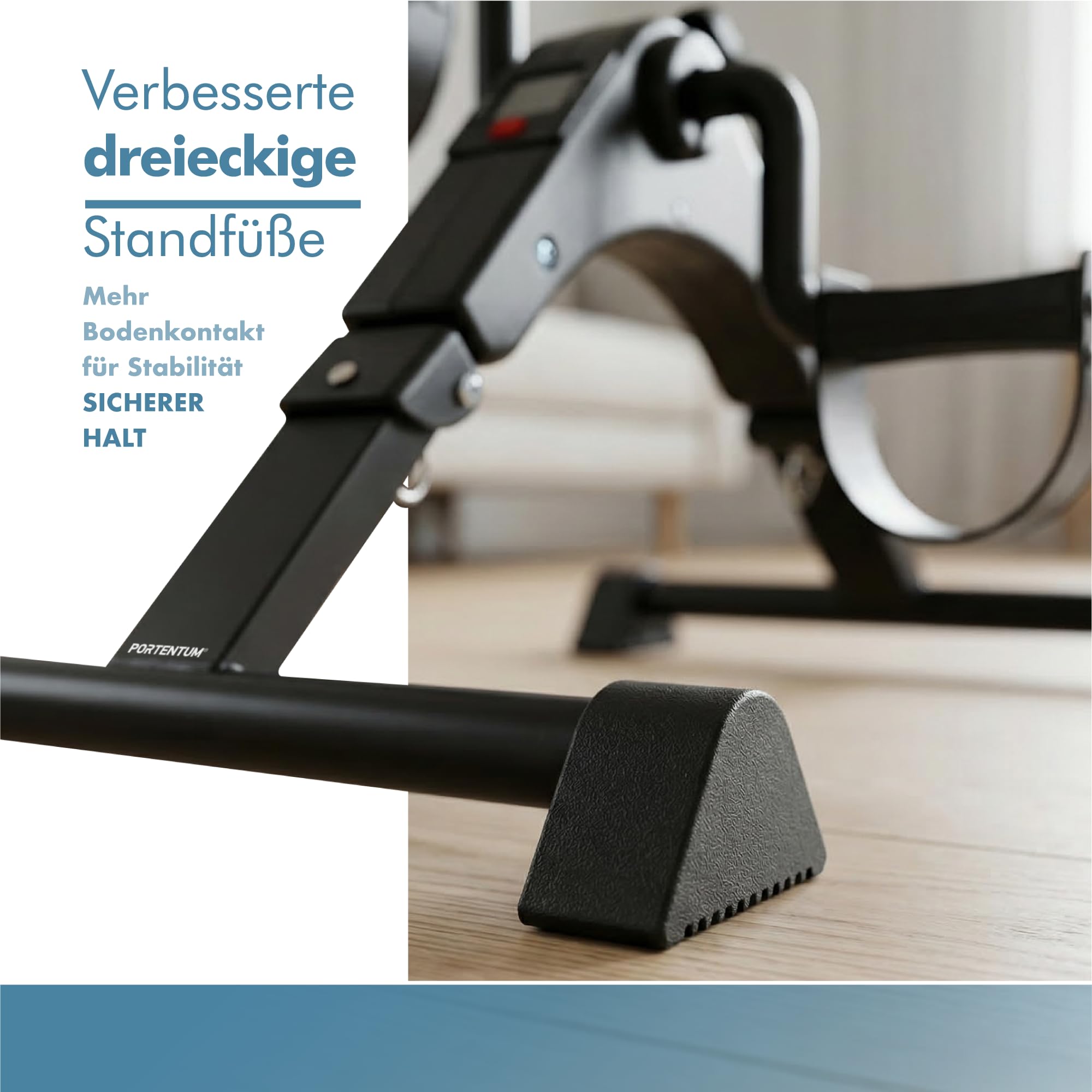 PORTENTUM Pedaltrainer für Senioren elektrisch motorisiert – 12 Geschwindigkeiten und Fernbedienung – Beintrainer im Sitzen mit Matte und LCD-Display – Kompakter Mini Heimtrainer