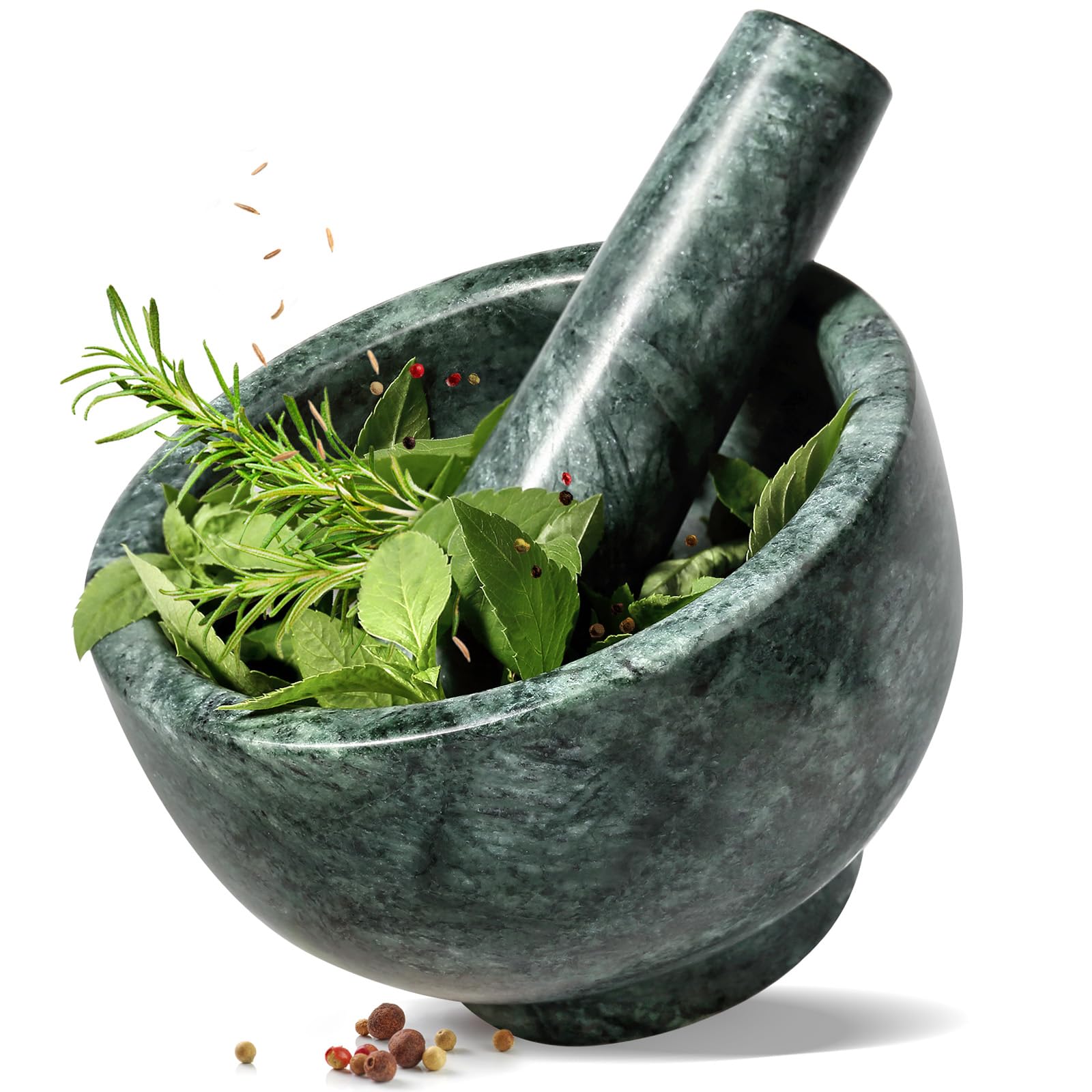 Koville Mortier et pilon indien en marbre naturel pour guacamole, salsa, pilules, épices, herbes, ail, noix, broyeur robuste pour cuisine