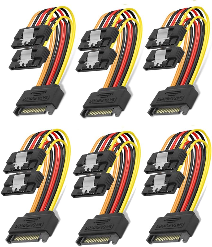 SATA Power Extension Cable, 6 Pack 15 Pin SATA Male to Female Extender Cable Cord Adapter for Hard Drive Disk, HDD, SSD, PCIE(6PCS with Lock)