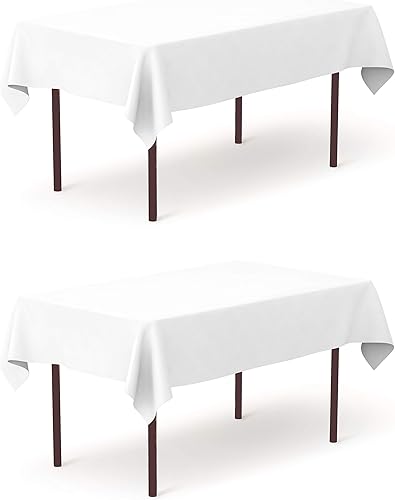 Pomp Mantel de poliéster de popelín blanco puro de 70 x 120 pulgadas (paquete de 2)  Tela premium de fácil cuidado y resistente a las arrugas + a