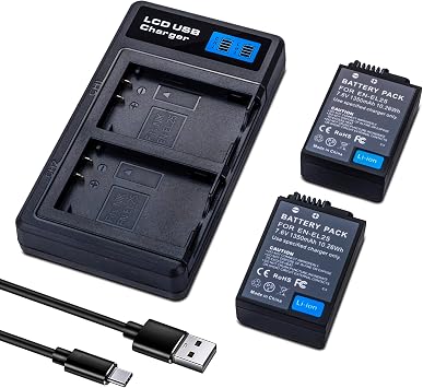 2-Pack EN-EL25 EN-EL25A Battery with USB Dual Battery Charger Compatible with Nikon Z30 Z50 ZFC Cameras 4241 ENEL25 EN-EL25A Battery, MH-32 Charger