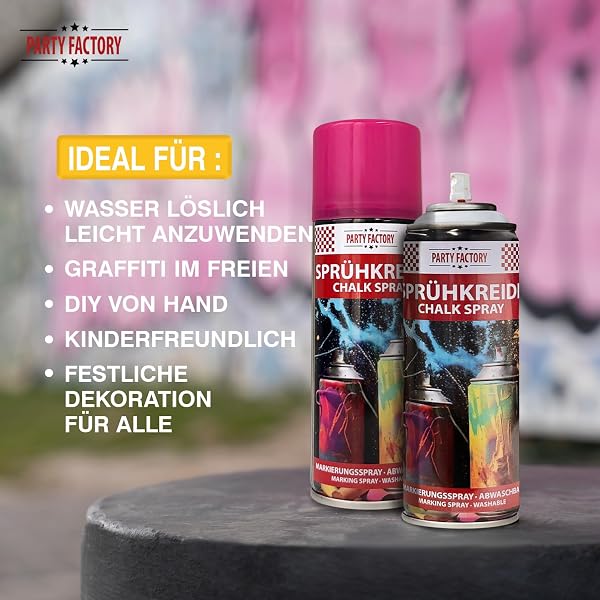 Party Factory Kreidespray Rosa – Abwaschbare Sprühkreide für Kinder & Party – Wasserlösliche Kreidefarbe für Straßen & Rasen – Ungiftige Straßenkreide zum Sprühen – Buntes Markierungsspray 100 ml - 2