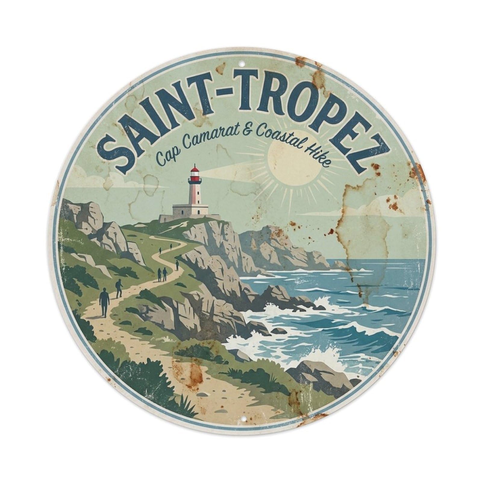 French Riviera Saint Tropez Coastal Cliff Hike Travel Metal Tin Sign