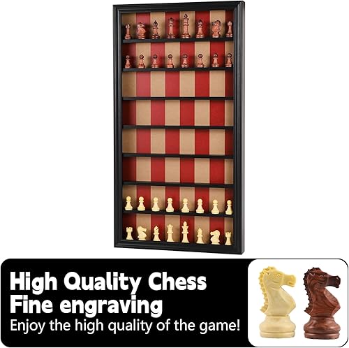 Miniatura 2 de Juego de mesa gigante montado en la pared, juego de ajedrez de madera con un juego completo de piezas de ajedrez talladas, gabinete vertical para