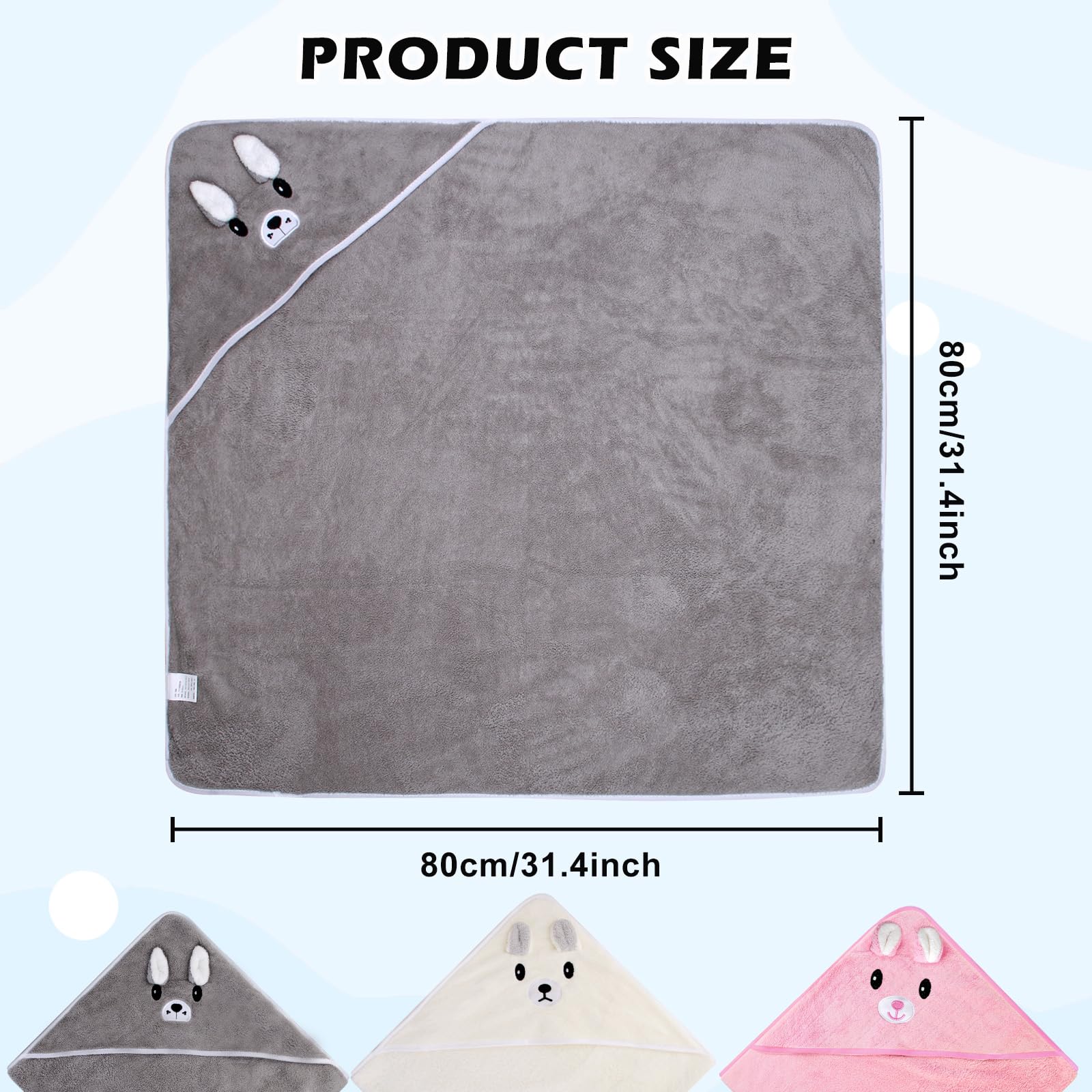 BORDEAG Cape De Bain 3 Pièces, Sortie De Bain Avec Capuche, Serviette Super Absorbante et Douce Avec Motif Adorable, 80 x 80 cm pour Bébé de 0 à 2 Ans
