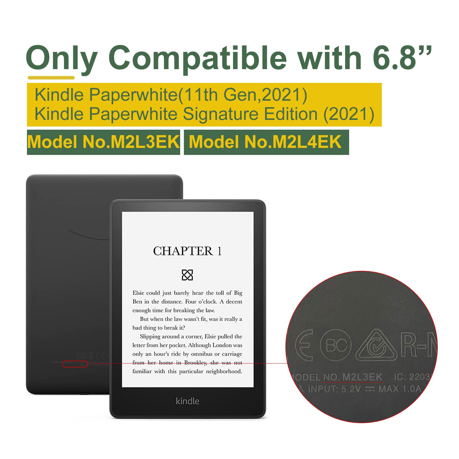 Schutzhülle mit Handschlaufe für Kindle Paperwhite 11. Generation 2021 und Kindle Paperwhite Signature Edition, PU-Leder, transparente Hartschale mit automatischer Sleep/Wake-Funktion