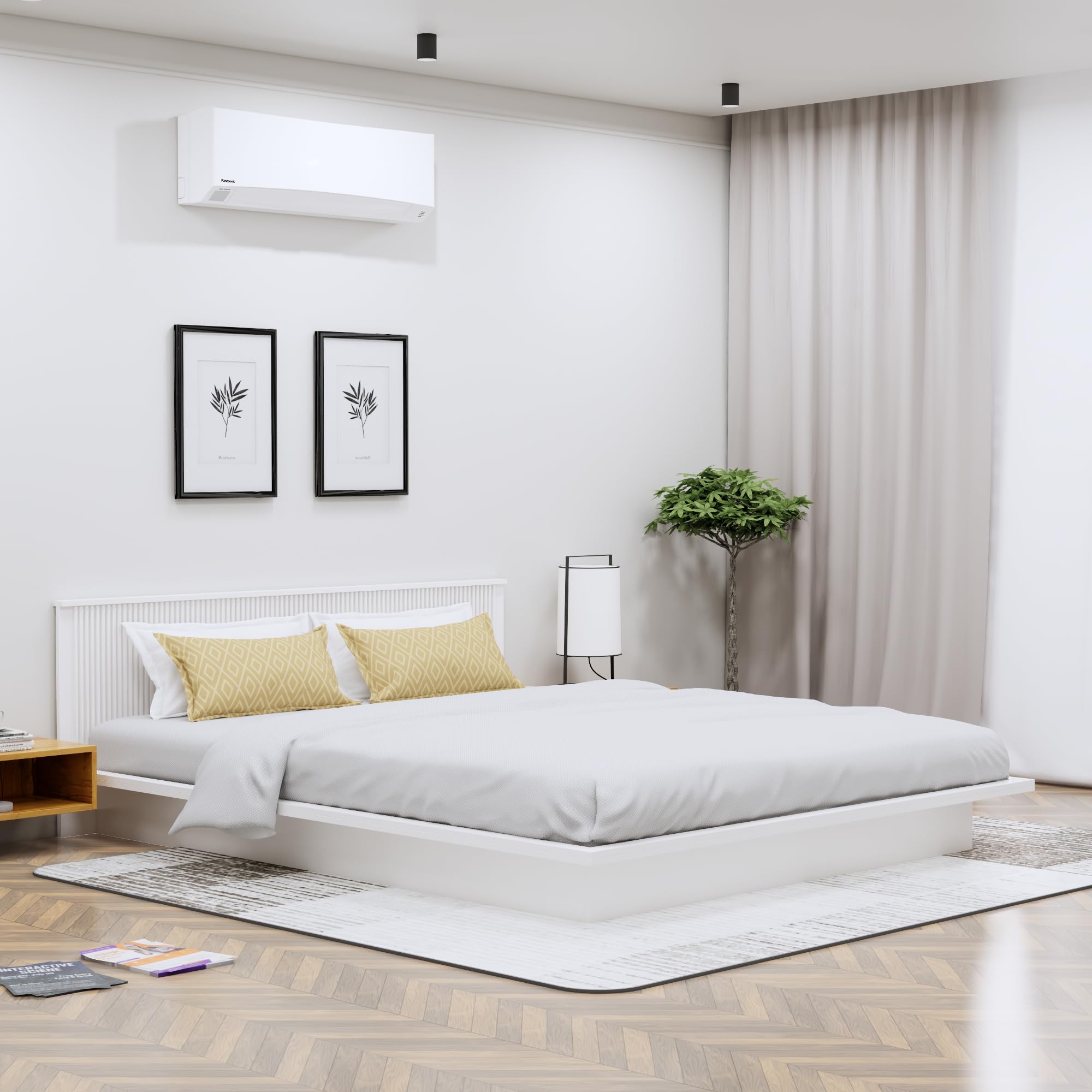 Sponsored Ad - Modern Low Height Queen Size Bed Without Storage 78x60 | Engineered Wood Platform Bed Designer Headboard | Bed Queen Size Wooden Cot Double Bed for Bedroom Home (Frosty White)