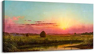 crmotu Sunset Wall Art, Landscape Wall Art, Large Wall Decor, Country Marsh Nature Art, Dusk Aesthetic Canvas Prints, Vintage Wall Pictures for Living Room Bedroom Farmhouse Kitchen Decor 20"X40"