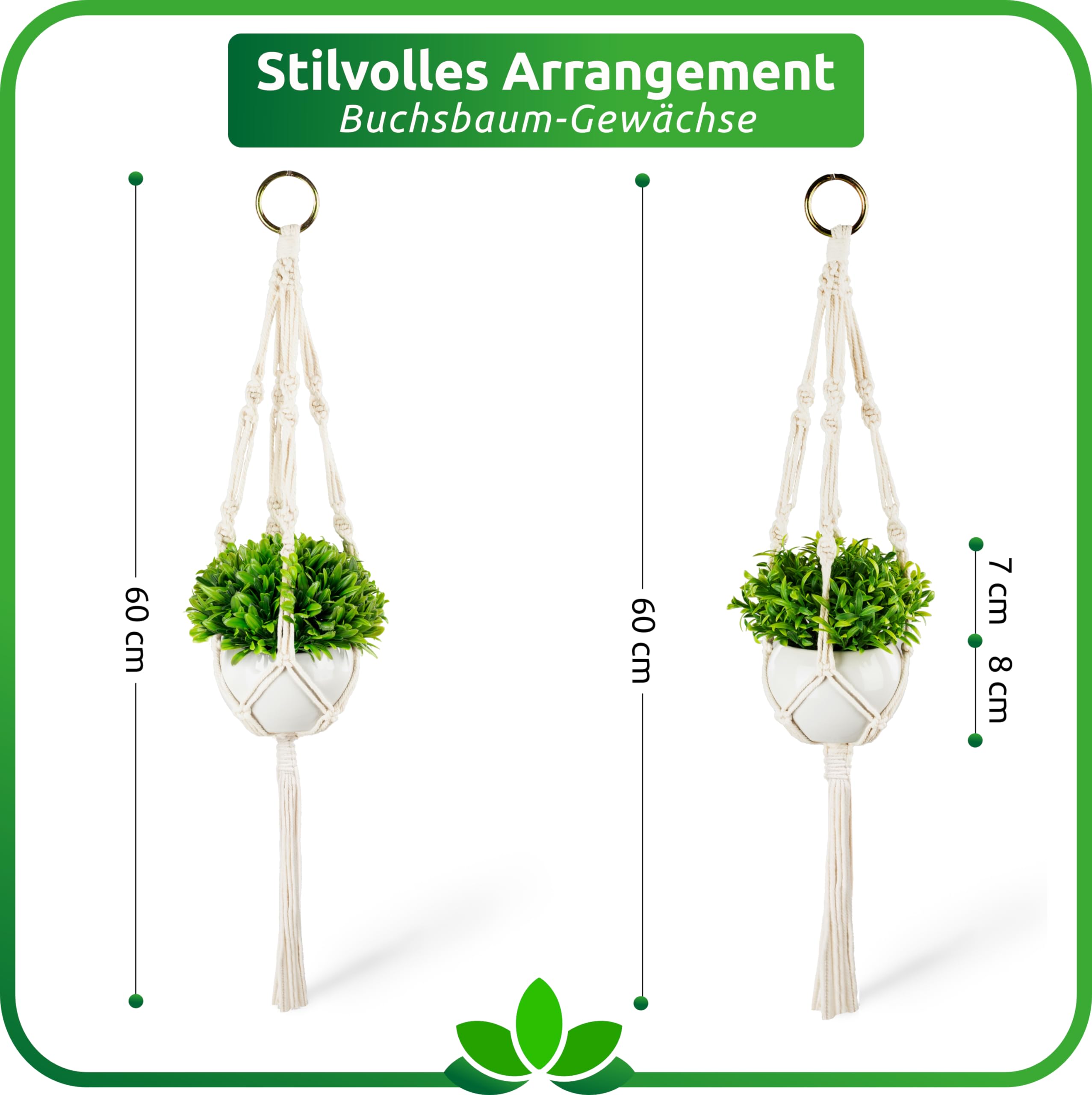 PASCH Lot de 2 plantes artificielles avec macramé suspendu et pots en céramique blanche - Plantes artificielles (14 cm) + suspension en macramé (60 cm) - Plantes suspendues artificielles
